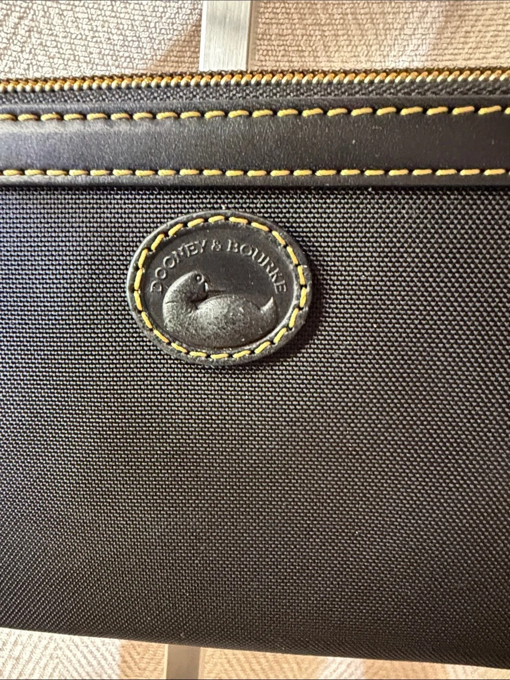 Dooney & Bourke Black Shoulder Wristlet with Contrast Stitching